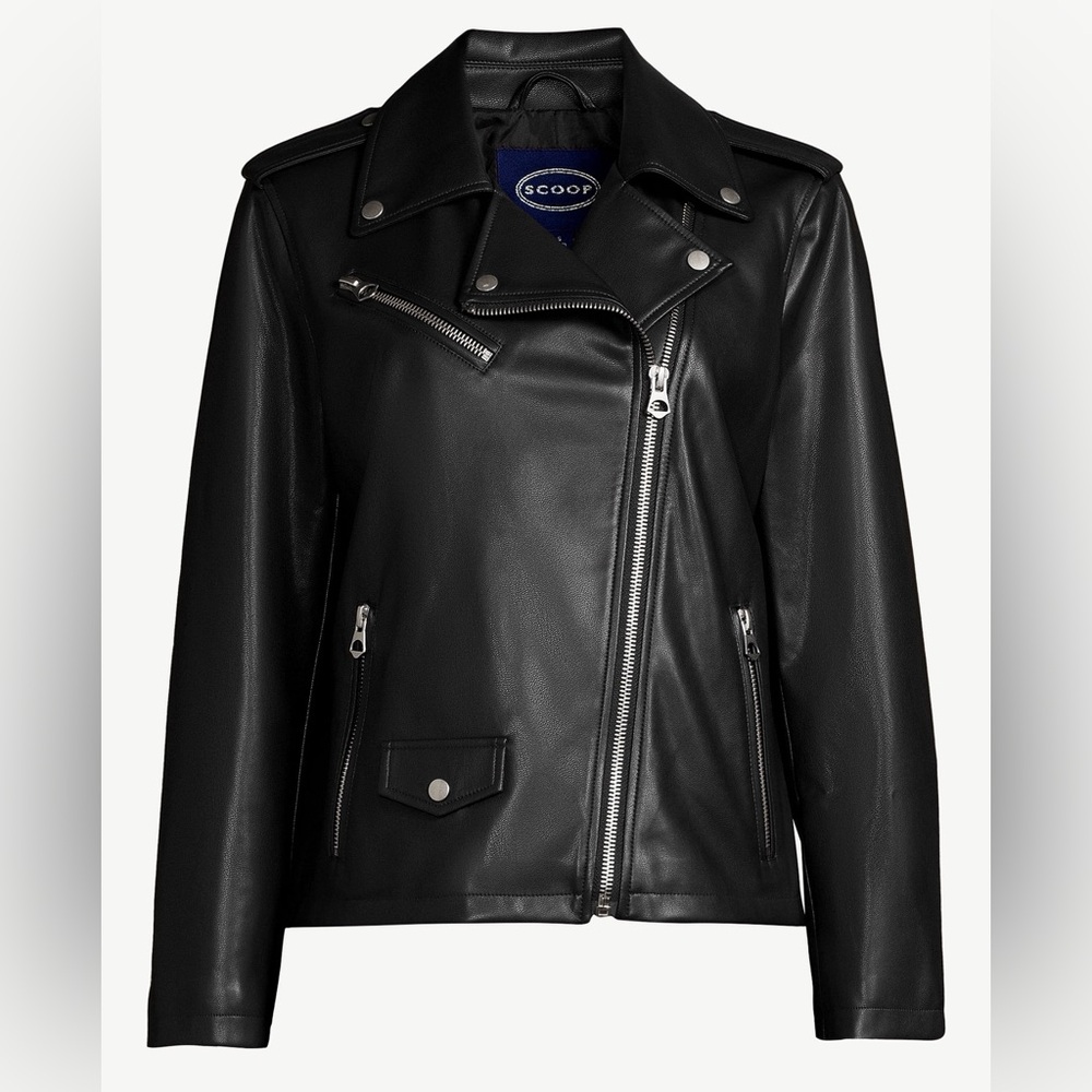 Scoop Black Faux Leather Moto Jacket Size XS